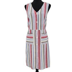 Old Navy Dress Women's Medium Linen Blend Button Up Sleeveless Sheath Pockets